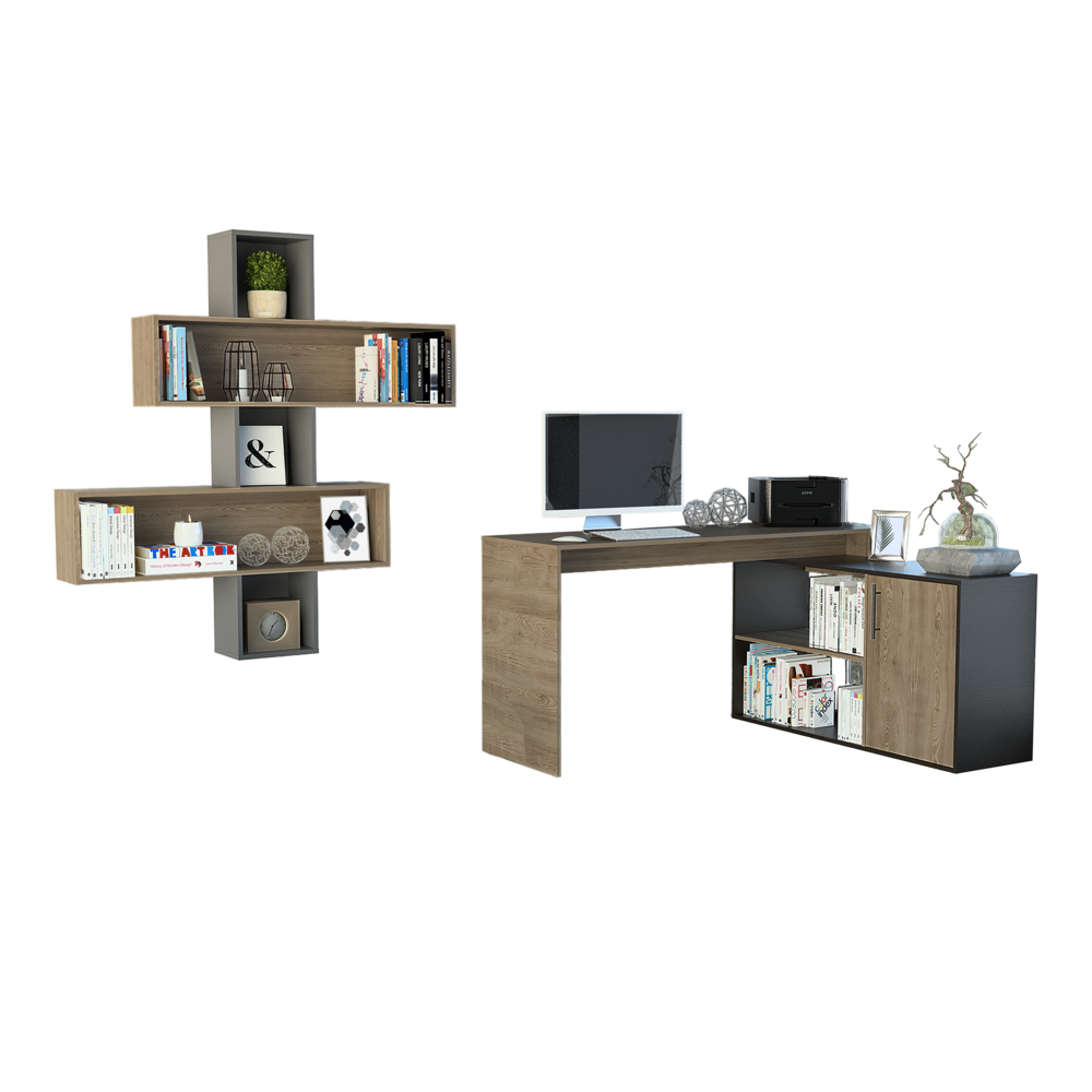 Escritorio 1L + Repisa 2B Bilbao Color Miel y Wengue Para Oficina